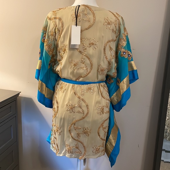 COPY - Shahida Parides Bloom Town Hi-Low Embellished Caftan NWTs. Teal Blue and… - Picture 2 of 12